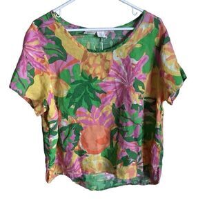 C&C California 100% Linen Top Shirt Blouse SZ 1X fruit print New w/tags
